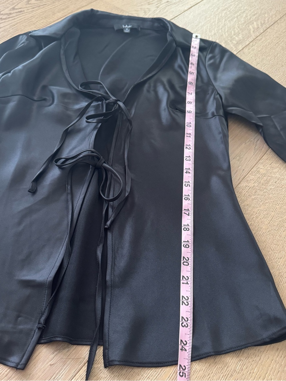 Lulus Coveted Aesthetic Black Tie-Front Long Sleeve Collared Top Medium - Picture 9 of 11